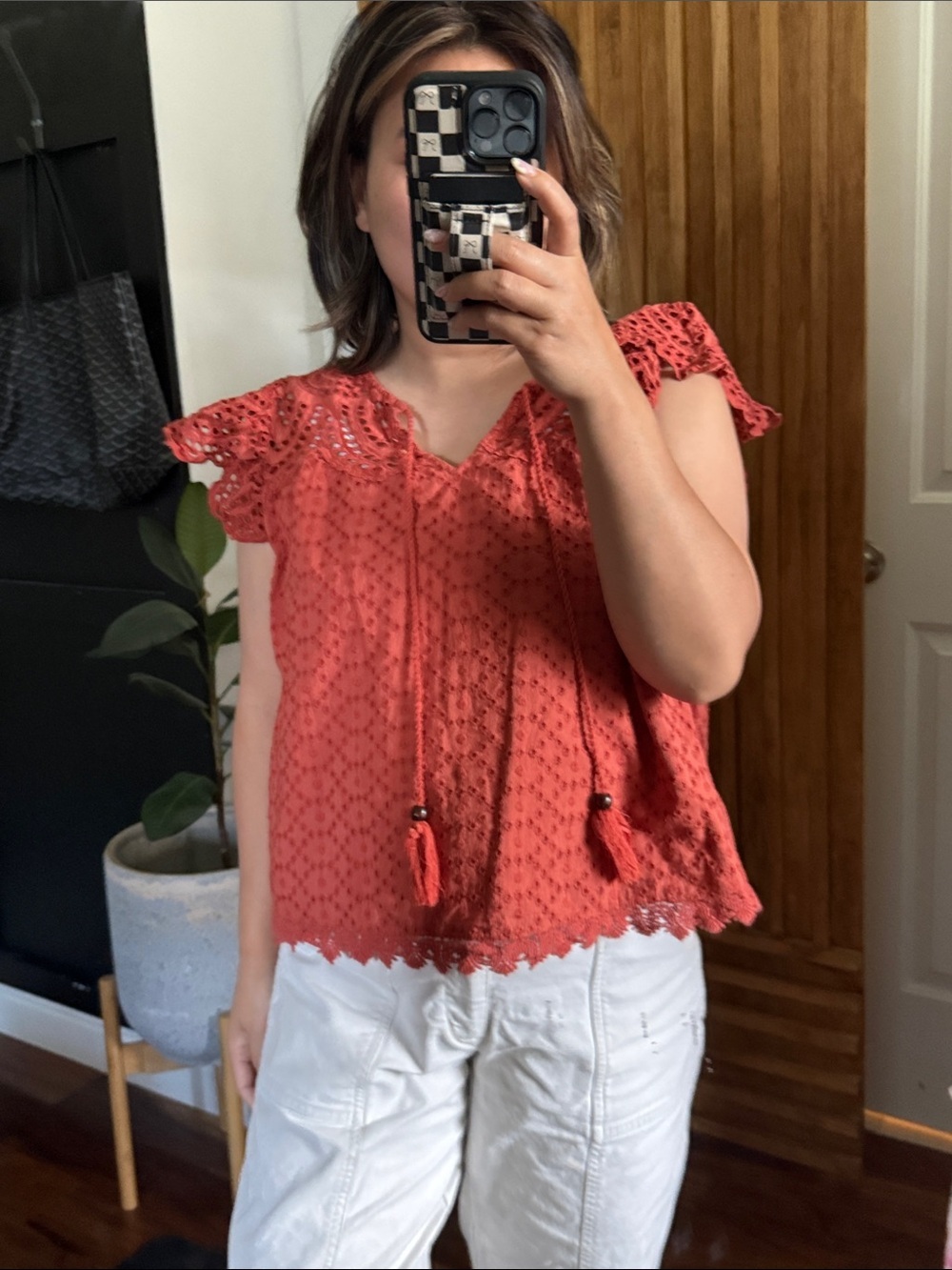 Jennifer Grace Boxy Embroidered Boho Tassel 100% cotton Tunic. S